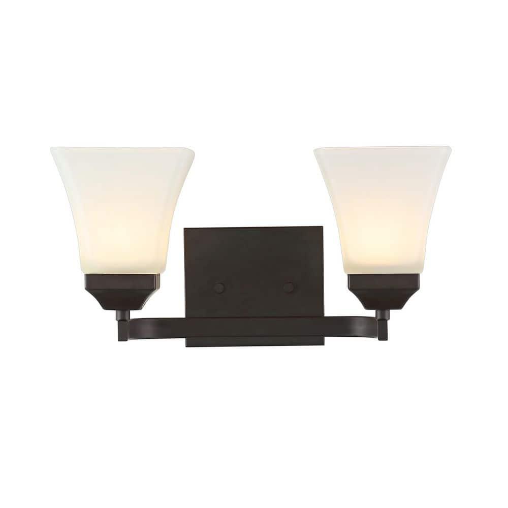 Staunton 15 in. 2-Light Iron/Glass Modern Cottage LED Vanity Light, Oil Rubbed Bronze