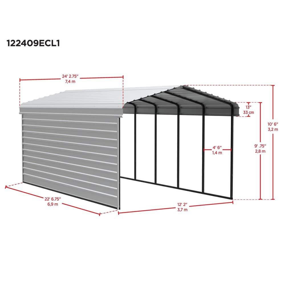 Arrow 24 x 12 ft Eggshell Carport with 1-sided Enclosure
