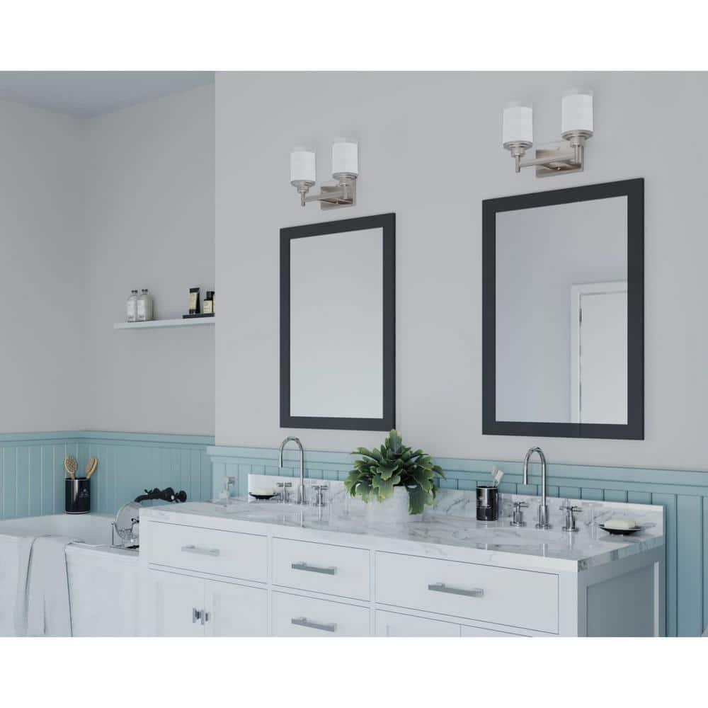 Progress Lighting Alexa Collection 2-Light Bath Fixture, Brushed Nickel, White Linen Glass Shade