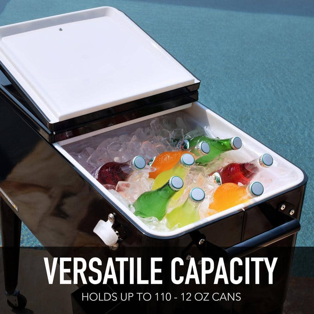 80qt Portable Rolling Patio Cooler - Black - Permasteel: Outdoor Cooler Cart with Stay Up Lid & Bottle Opener