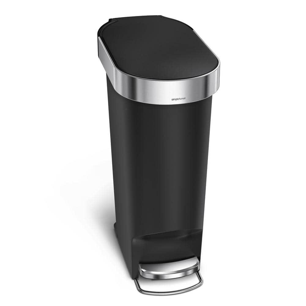 simplehuman 40L Slim Liner Rim Kitchen Step Trash Can Black Plastic: 10 Gallon Indoor Garbage Can, Spot Clean, 24.3" Height