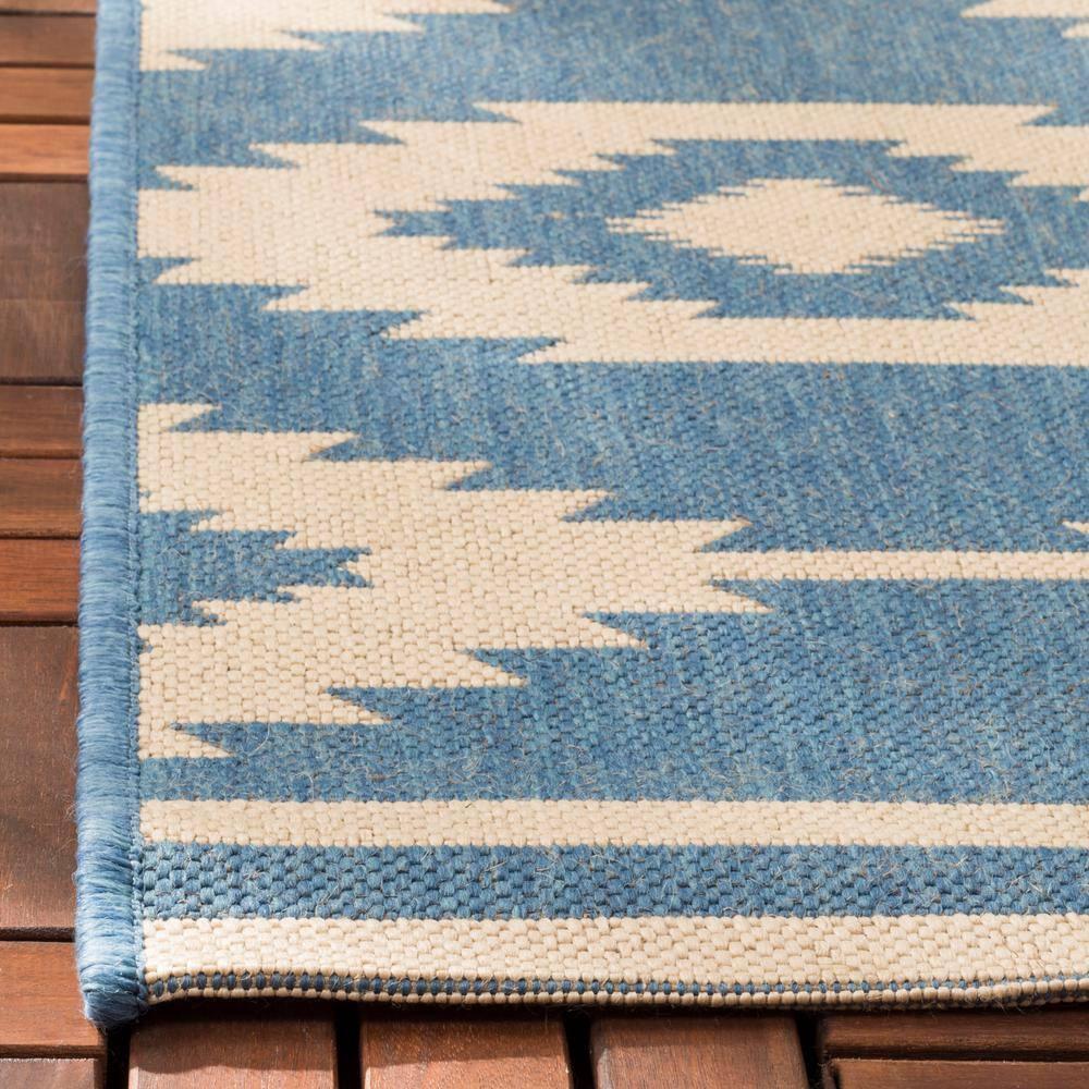 Beach House BHS171 POWER LOOMED Indoor/Outdoor Runner Rug - Cream/Blue - 2'2"x4' - Safavieh