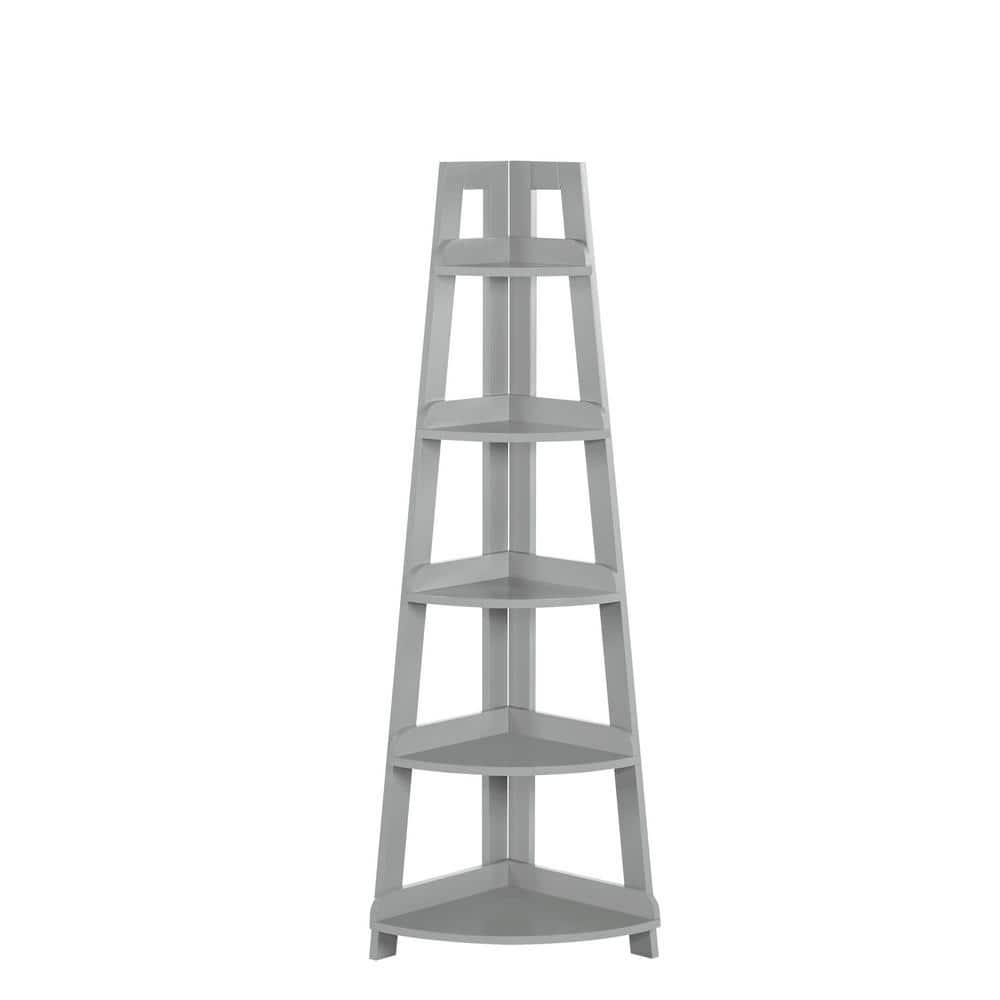 RiverRidge 5-Tier Corner Ladder Bookshelf for Kids Gray - Versatile Corner Shelf with Open Shelves Display Shelf for Books and Toys Corner Storage