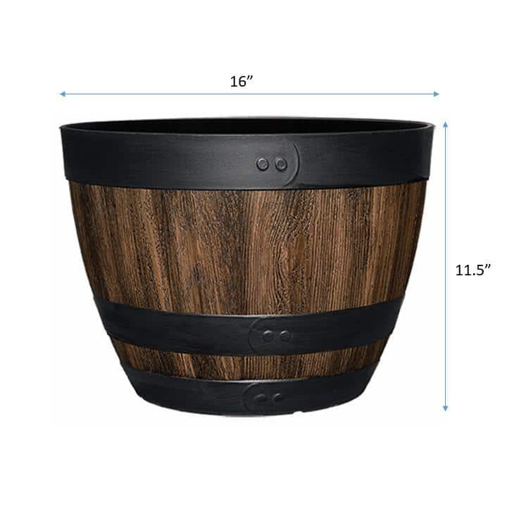 16 Inch Resin Barrel Planter Indoor Outdoor Garden Decor Large Flower Plant Pot