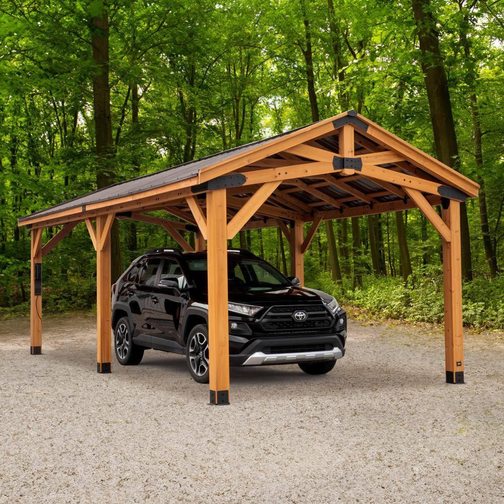 Backyard Discovery Norwood 24' x 12' Cedar Wood Gazebo, Galvanized Steel Roof, PowerPort