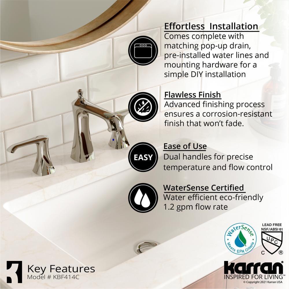 Karran Woodburn 8 In. Widespread 2-Handle Bathroom Faucet With Matching Pop-up Drain