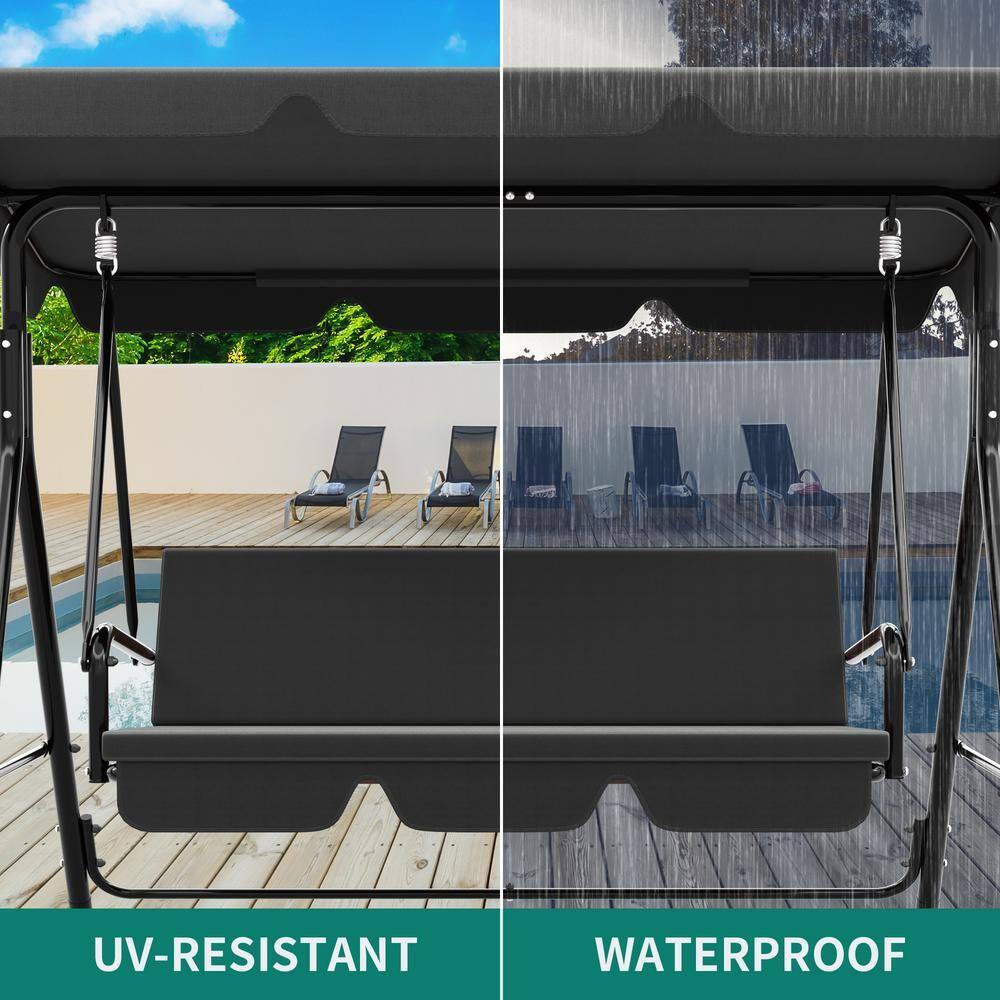 Costway Outdoor Patio Swing Canopy 3 Person Canopy Swing Chair Patio Hammock Black