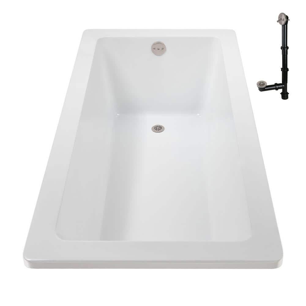 60" x 32" Acrylic Soaking Drop-In Bathtub, Drain Included