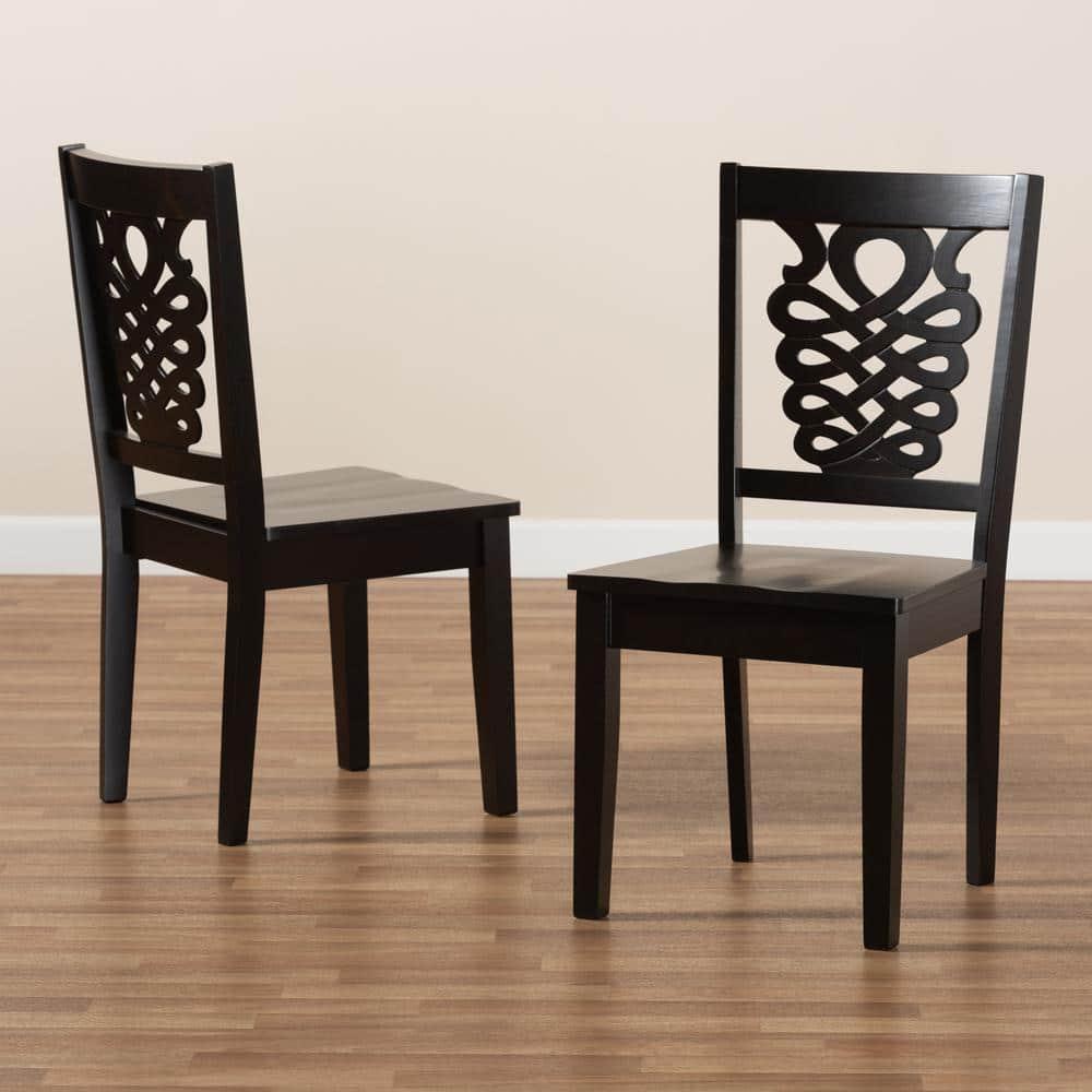 2pc GervaisTransitional Wood Dining Chair Set Brown - Baxton Studio: Polyester Upholstery, Spot Clean, Armless