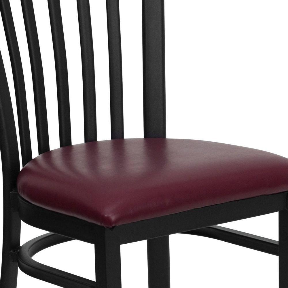 BizChair Black School House Back Metal Restaurant Chair - Burgundy Vinyl Seat