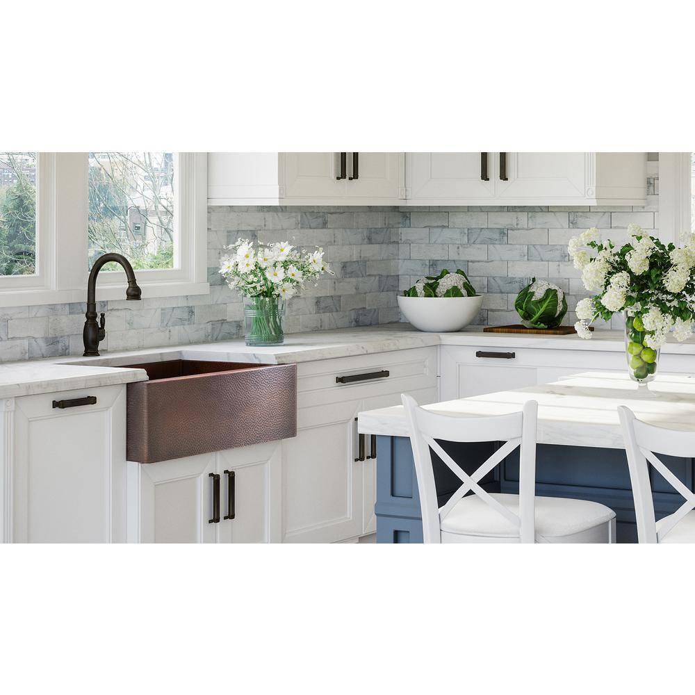 FSW1106 LUXURY 30-INCH HEAVY 12-GAUGE DARK PATINA COPPER FARMHOUSE SINK, INCLUDES ACCS, FLAT FRONT