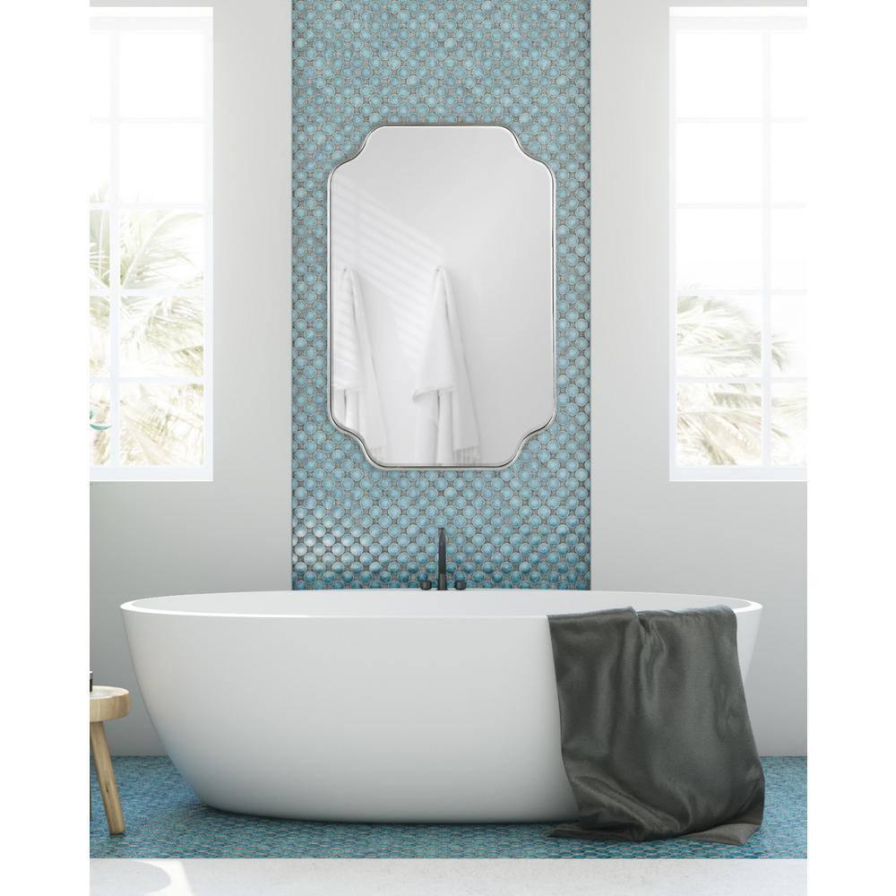 Kate and Laurel Plumley Glam Scalloped Wall Mirror, 24 x 36, Silver, Transitional Mirror Wall Decor