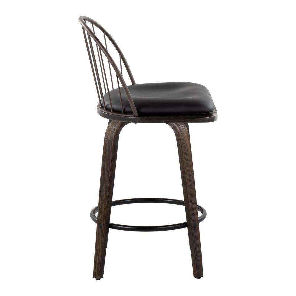 Set of 2 Riley Counter Height Barstools Walnut/Brown: Farmhouse Style, Swivel, Faux Leather - LumiSource