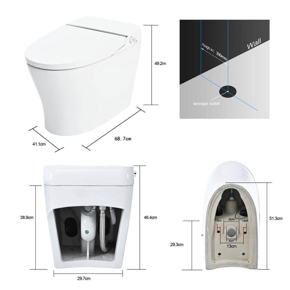 1/1.28 GPF Tankless Elongated Smart Toilet in White with Dual Flush Adjustable Temp Heated Seat Foot Sensor Flush