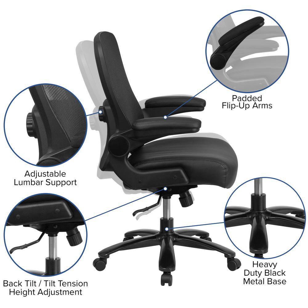 Flash Furniture HERCULES Series Big & Tall 500 lb. Rated Black Mesh/LeatherSoft Executive Ergonomic Office Chair with Adjustable Lumbar