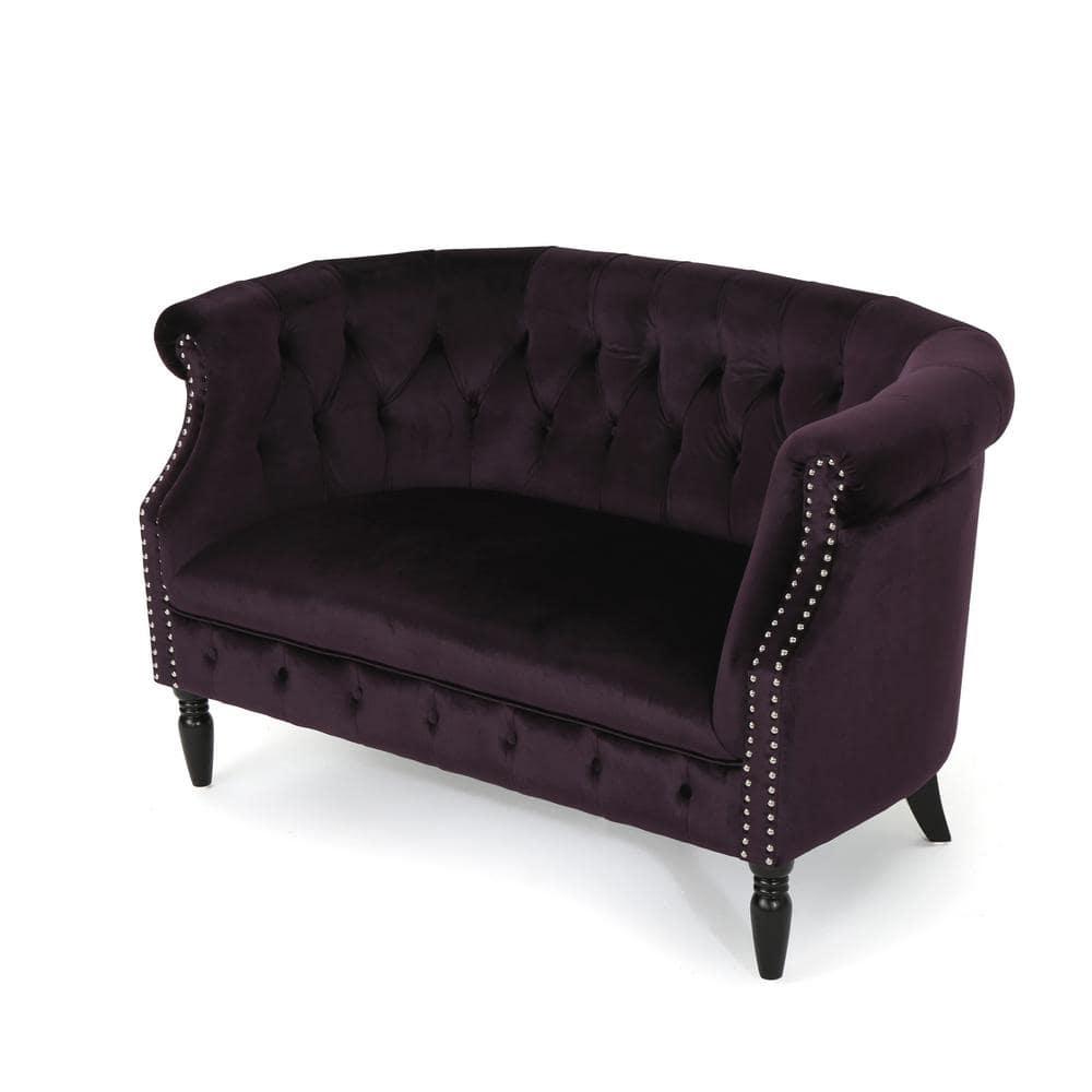 Blackberry Velvet Chesterfield Loveseat with Nailhead Accents