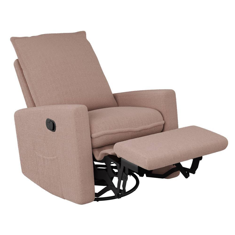 CorLiving Caillie Boucle Glider Recliner Chair Pink: Upholstered Swivel, 300lb Capacity, Contemporary Design