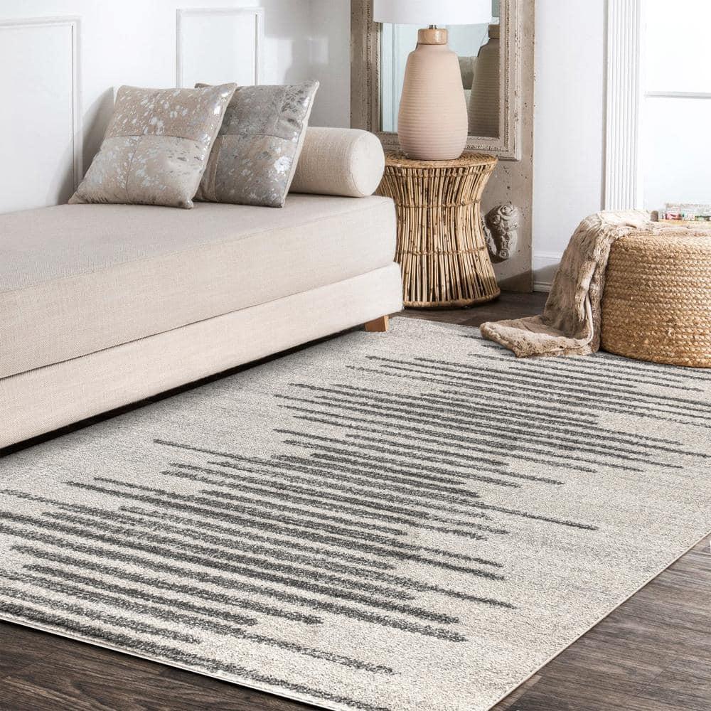 5'x8' Aya Berber Stripe Geometric Area Rug, Cream/Gray - JONATHAN Y