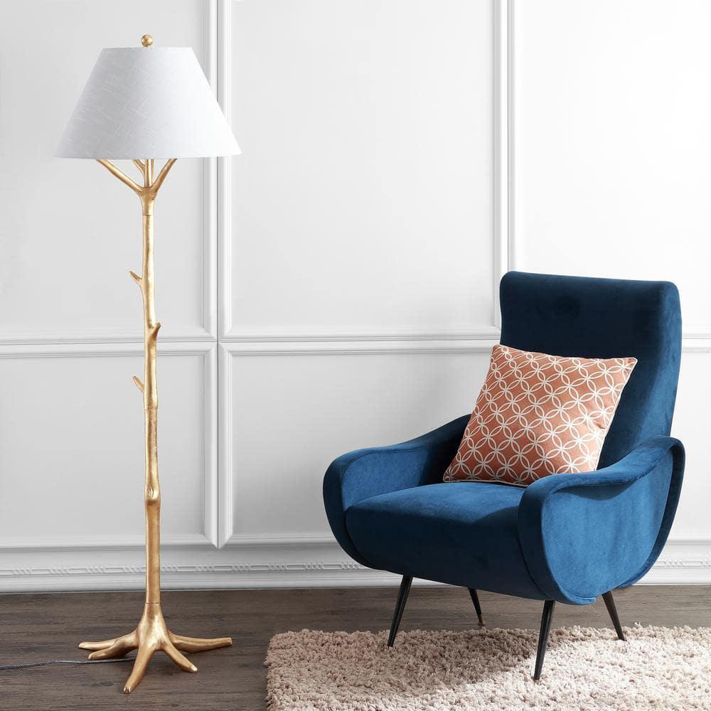 JONATHAN Y JYL3070A Arbor 63.5" Faux Bois Resin LED Floor Lamp, Contemporary for living room, dinning room, bedroom, office Bulb Included, Gold Leaf