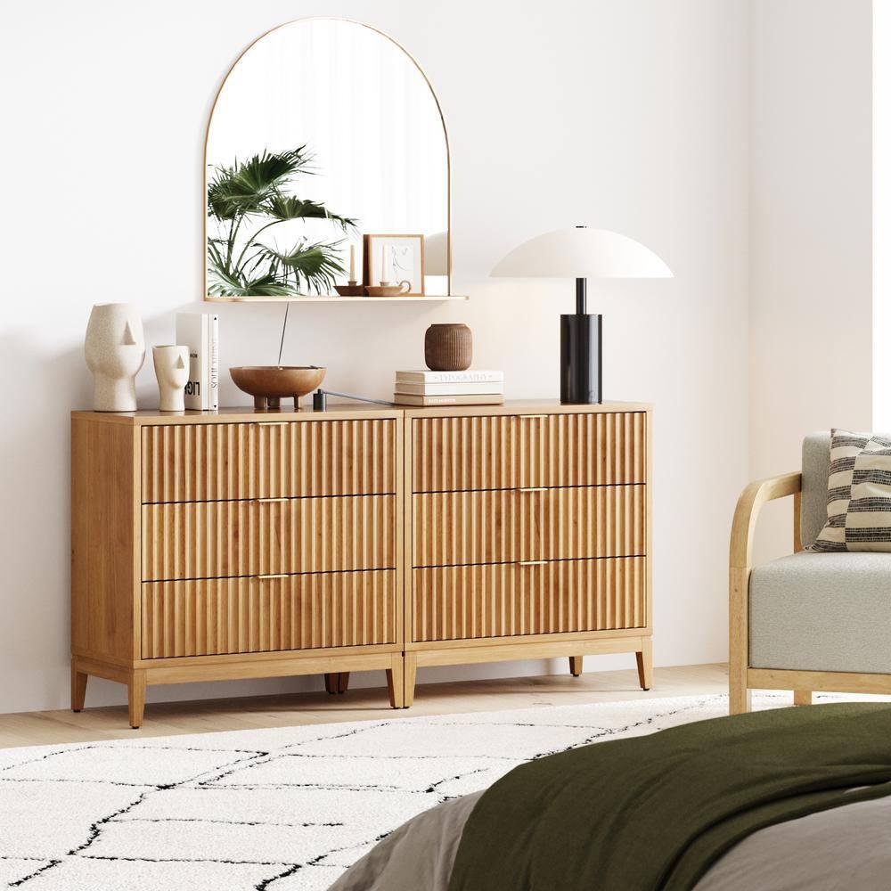 Nathan James 3-Drawer Dresser With Solid Wood Frame And Fluted Details