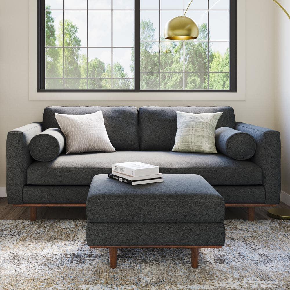 Simpli Home Morrison  Sofa and Ottoman Set in Woven-Blend Fabric