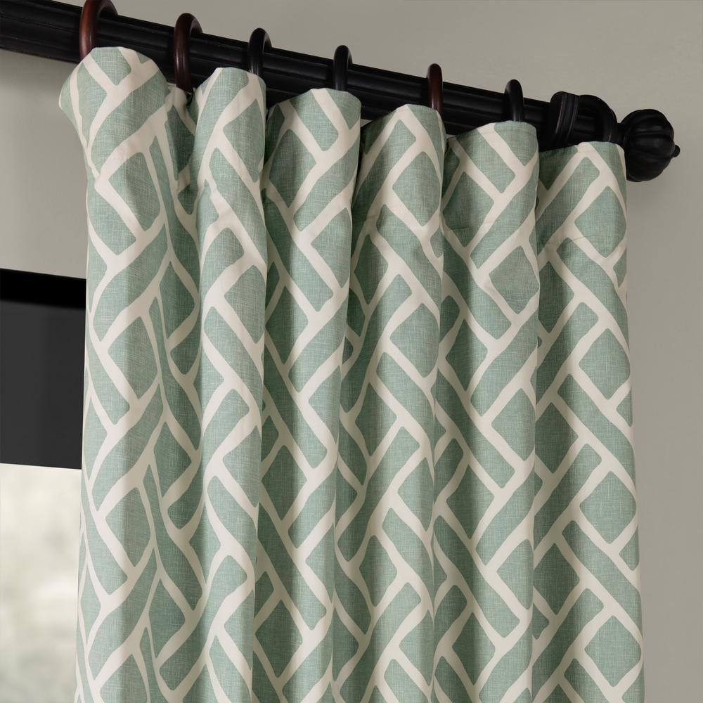 Martinique Aqua Printed Cotton Curtain (1 Panel), Martinique Aqua, 50W X 108L