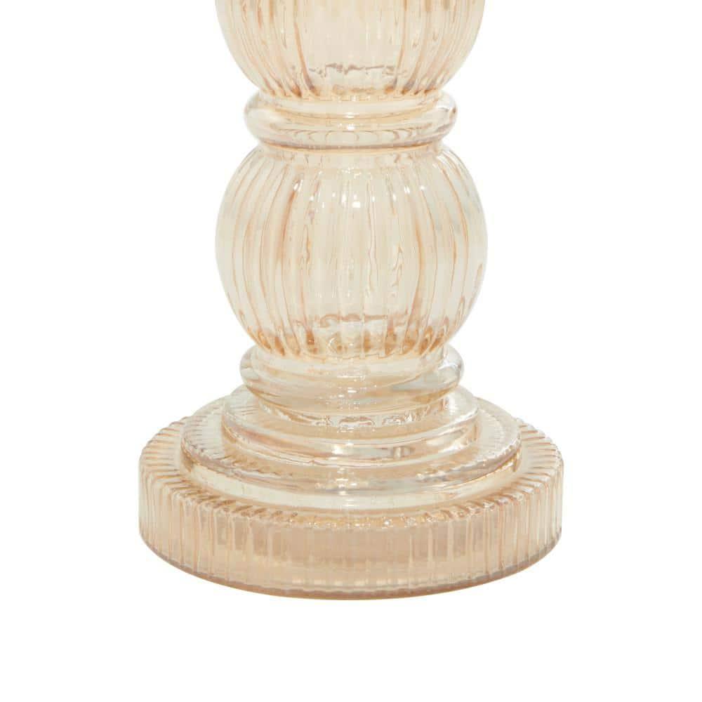 DecMode Gold Glass Handmade Turned Style Pillar Hurricane Lamp with Faux Mercury Glass Finish