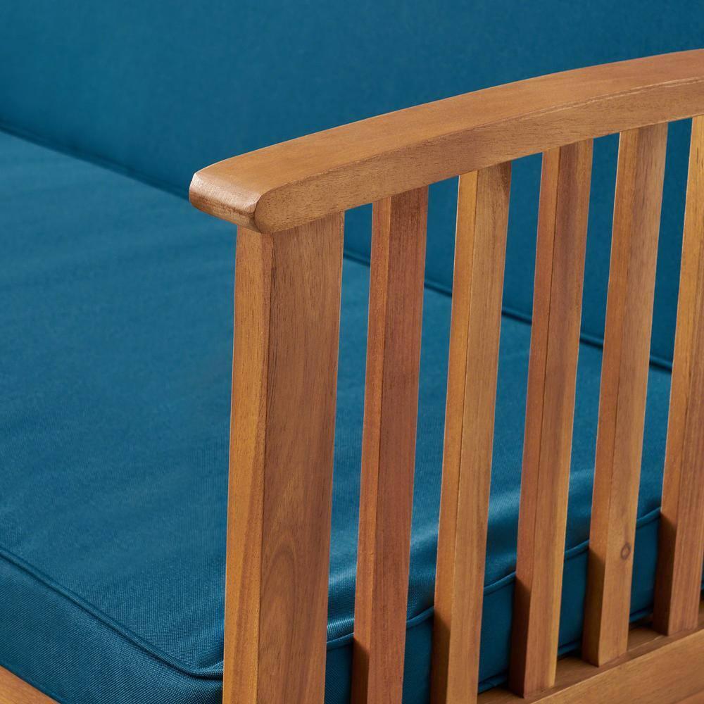 GDF Studio Oliver Outdoor Acacia Wood Loveseat, Brown and Dark Teal