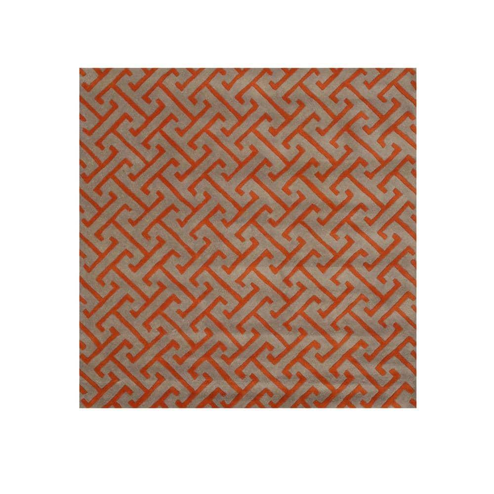 Handmade Gray Geometric Wool Round Rug, 8' Diameter