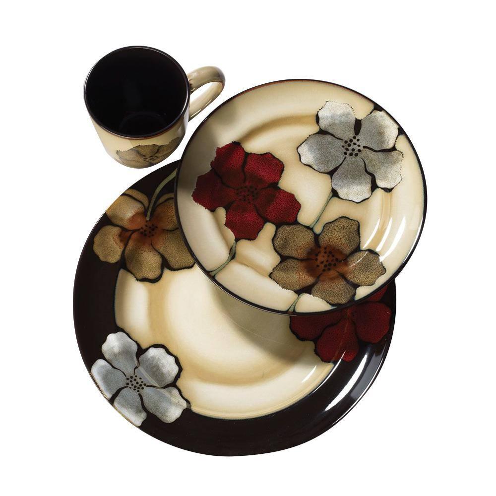 Pfaltzgraff Everyday Pfaltzgraff Everyday Painted Poppies 16-Piece Stoneware Dinnerware Set, Service for 4