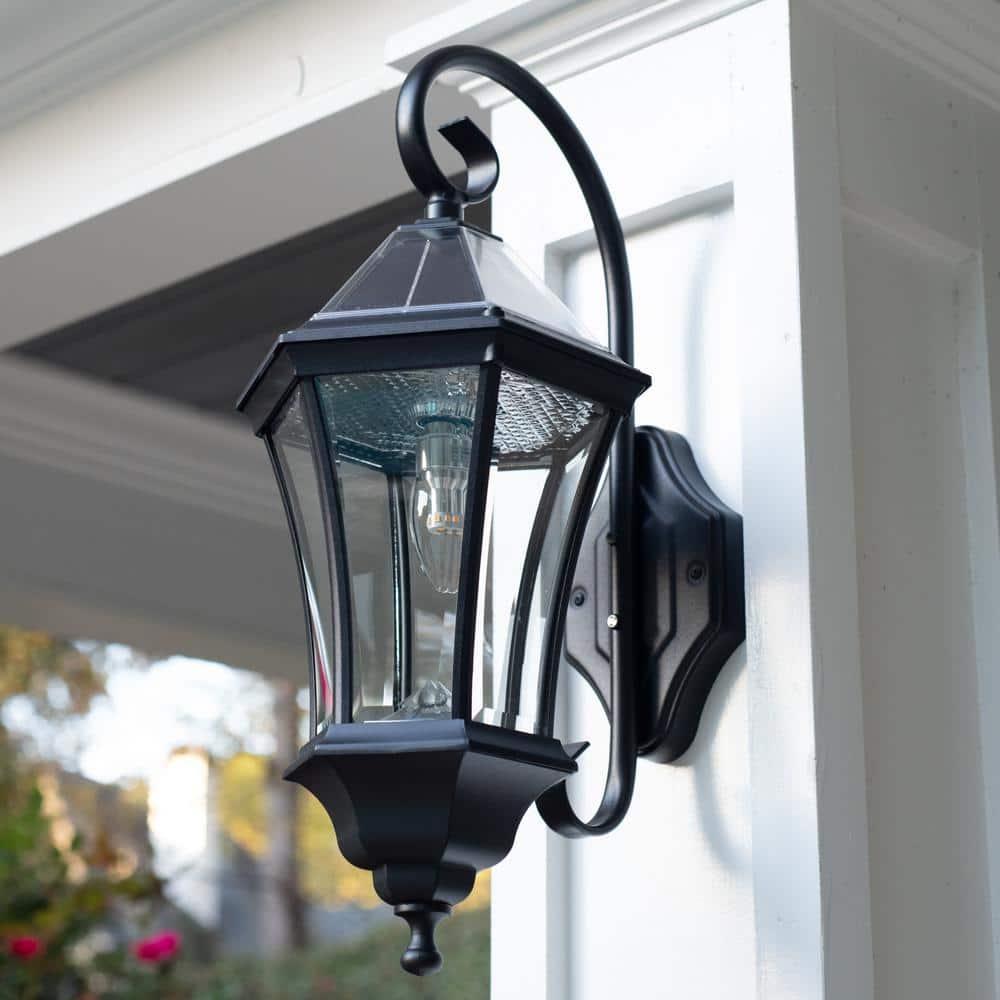 Gama Sonic Victorian Solar Wall Light, Outdoor Solar Lamp, Cast Aluminum Sconce, 150 Lumens Warm White LED, Black (94BM50010)