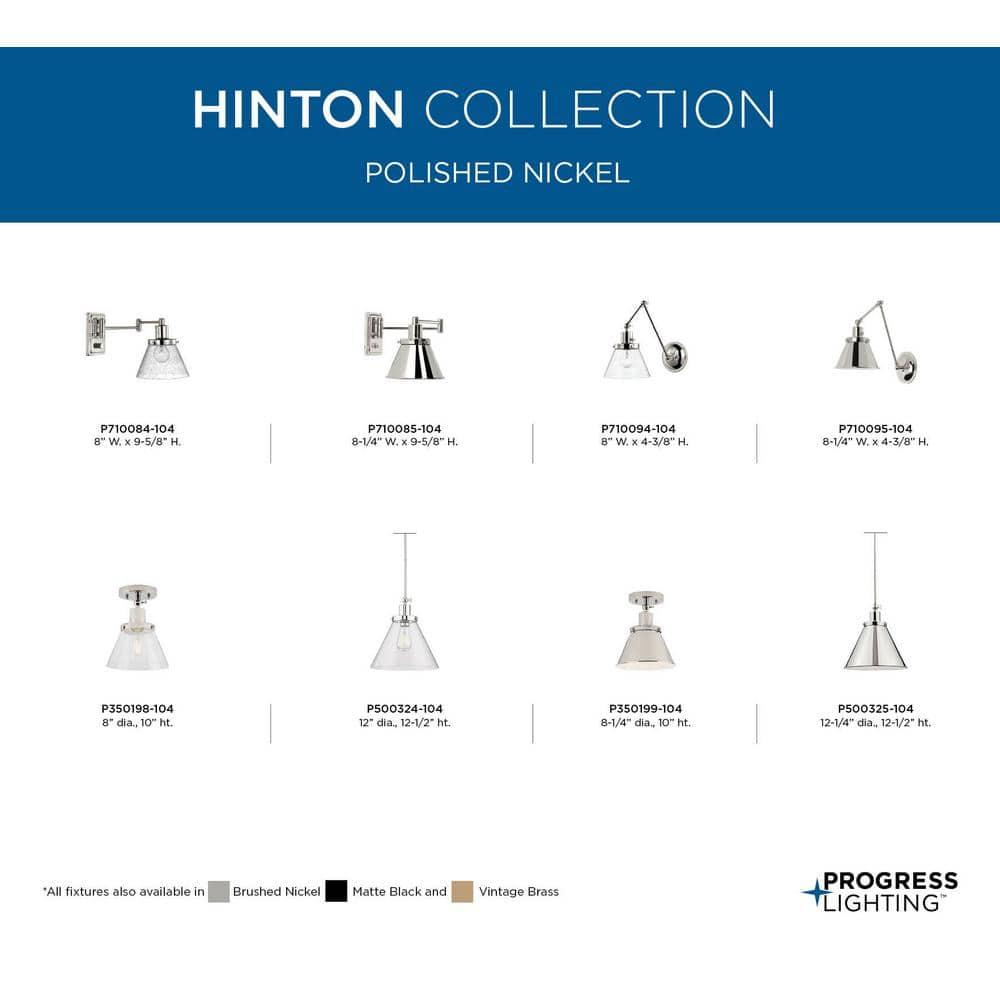 Progress Lighting Hinton 1-Light Industrial Pendant, Brushed Nickel, Seeded Glass Shade
