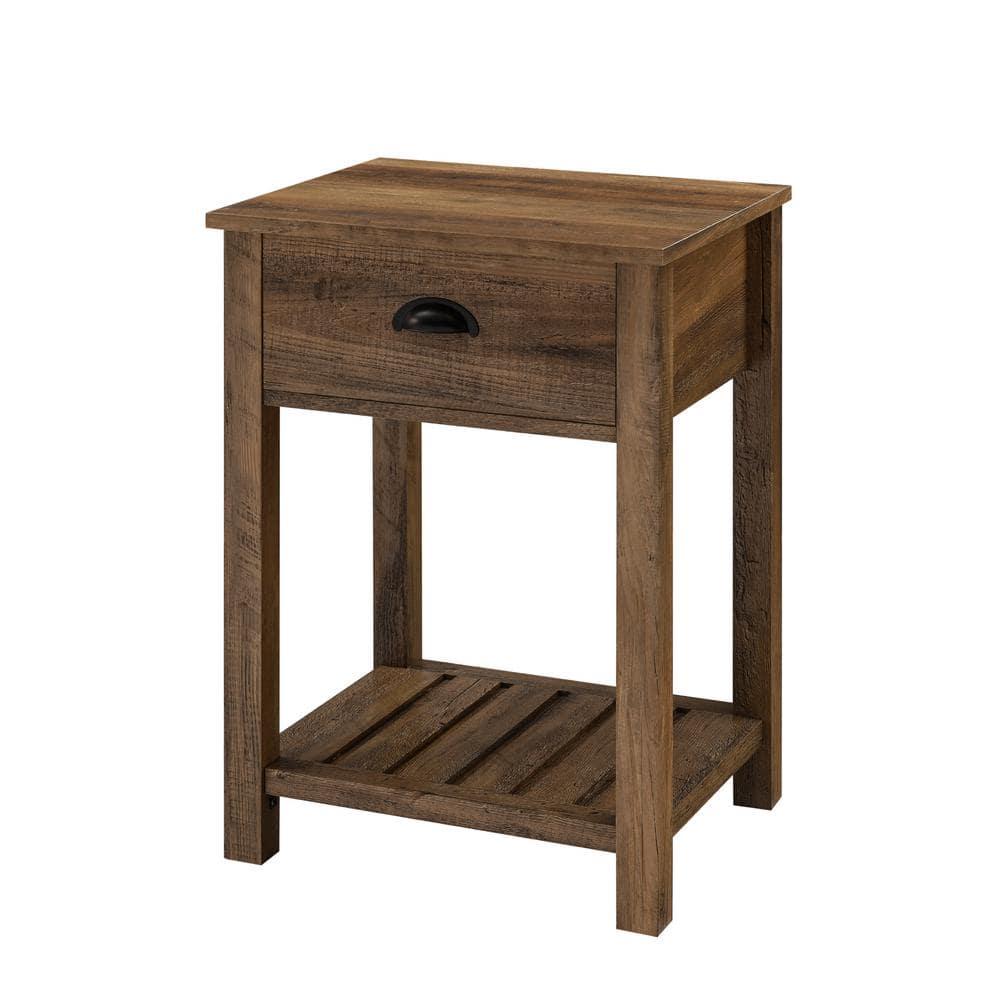 Country Farmhouse Single Drawer Wood Side Table Set - Rustic Oak