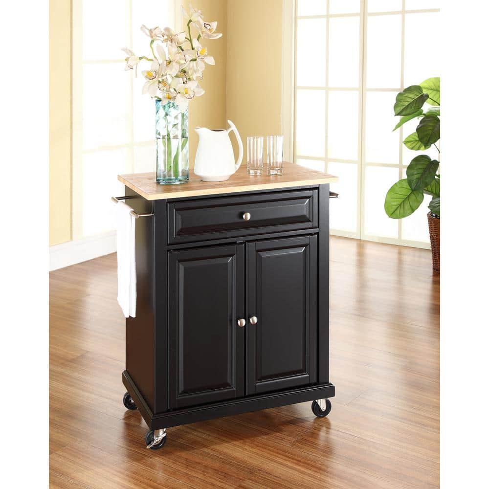 Wood Top Portable Kitchen Cart Wood/Black - Crosley: Traditional Farmhouse Design, Adjustable Shelf, Wheeled Storage Island