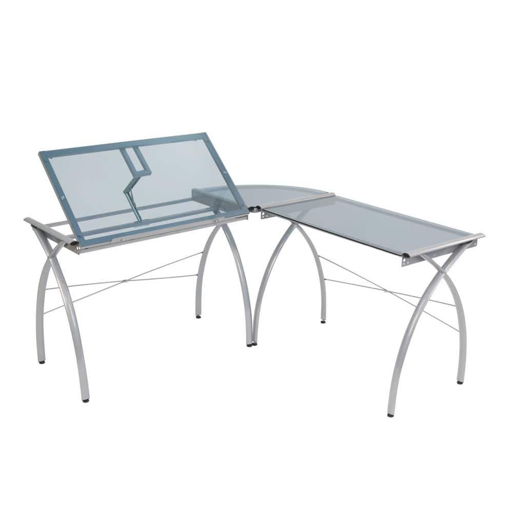 Inbox Zero Courson L-Shaped Glass Top Metal Base Drafting Table