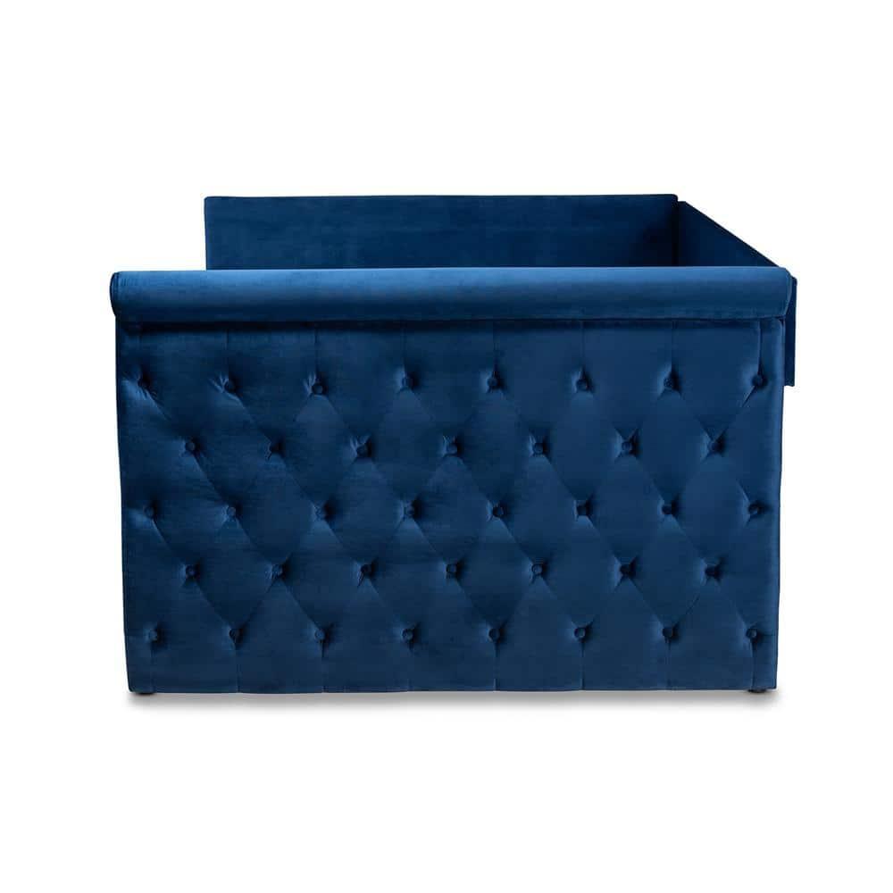 Baxton Studio Amaya Modern and Contemporary Navy Blue Velvet Fabric Upholstered Queen Size Daybed with Trundle