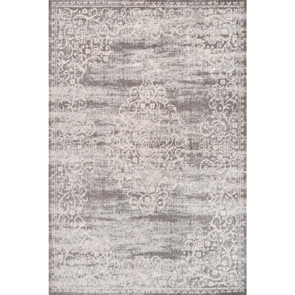 4'x6' Minori Filigree Medallion Area Rug, Light Gray/Cream - JONATHAN Y