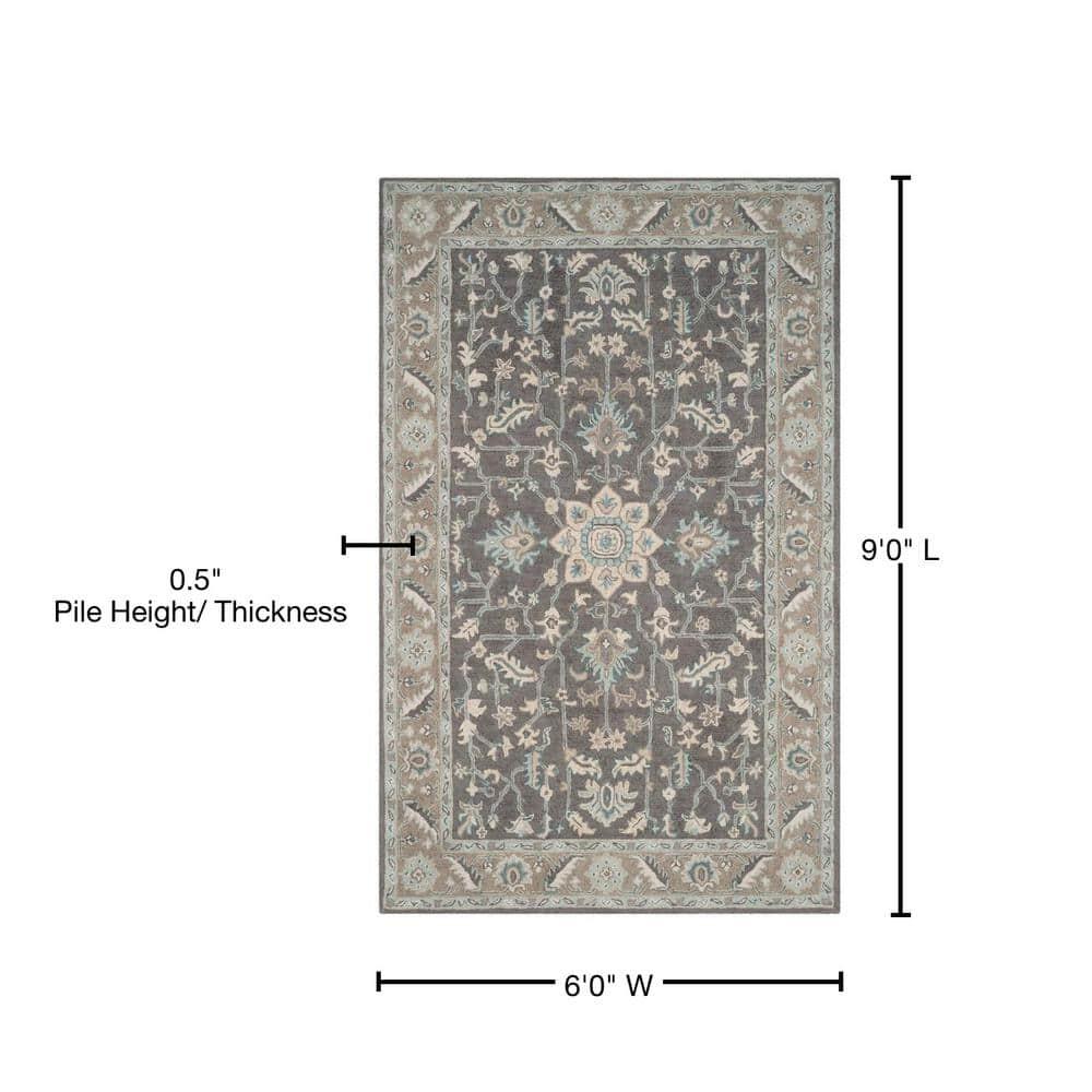 Blossom BLM217 Hand Tufted Area Rug - Dark Grey/Light Brown - 6'x6' - Safavieh..