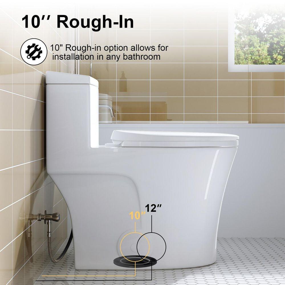 HOROW T0338W One Piece Toilet 10" Rough-in, Elongated Toilet with Comfortable Seat Height, ADA Chair Height 17.3", Dual Flush 0.8/1.28 GPF & MAP 1000g, Standard White Toilet Bowl, Space Saver Design
