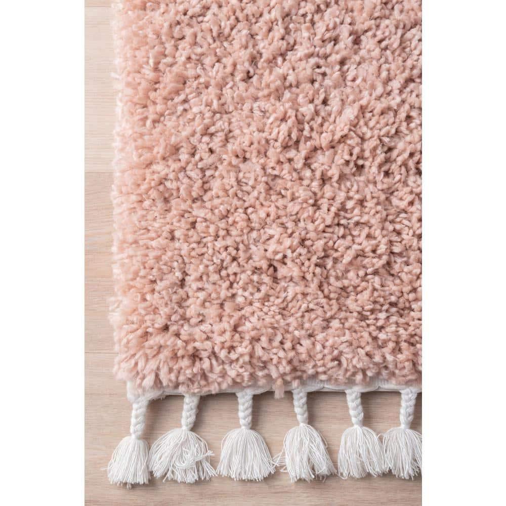 Bohemian Bliss Pink Tasseled Shag Oval Rug, 79" Easy Care