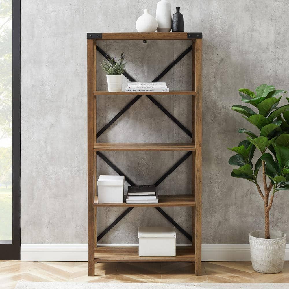 Walker Edison Rustic Industrial 4-Shelf Bookshelf, Reclaimed Barnwood