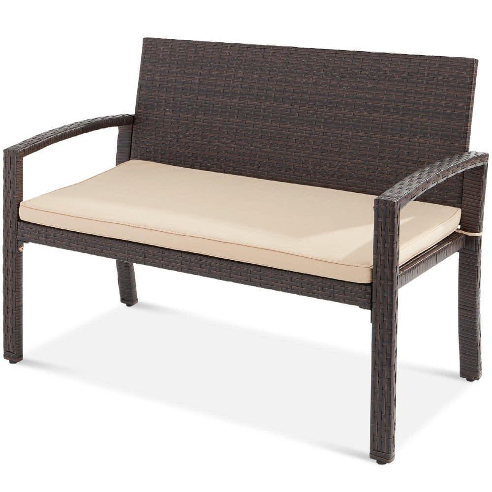 Best Choice Products 2-Person Outdoor Wicker Bench Garden Patio Porch Furniture w/ 700lb Capacity - Brown/Tan