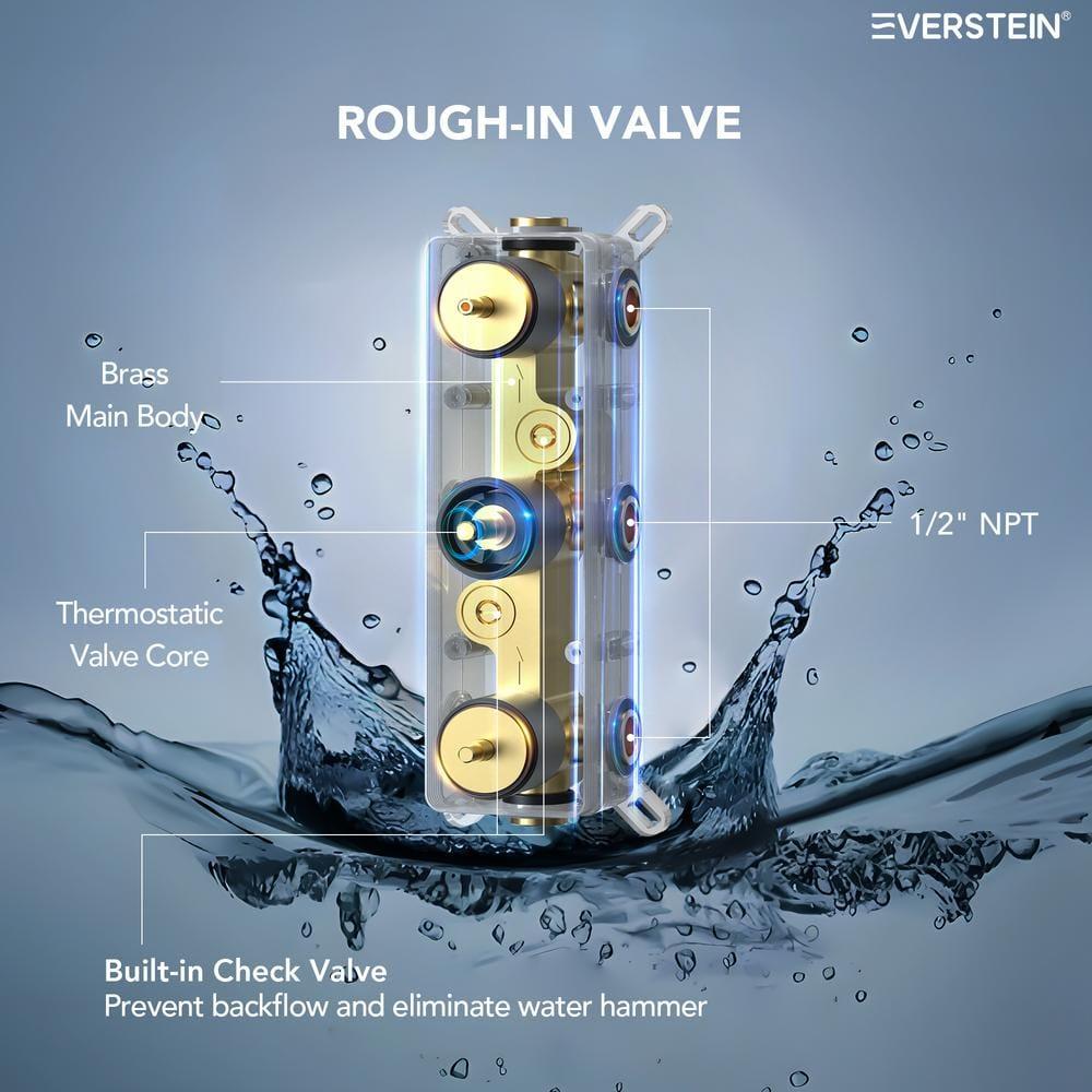 Thermostatic Dual Shower System 12" Rainfall Shower Head with Rough-in Valve
