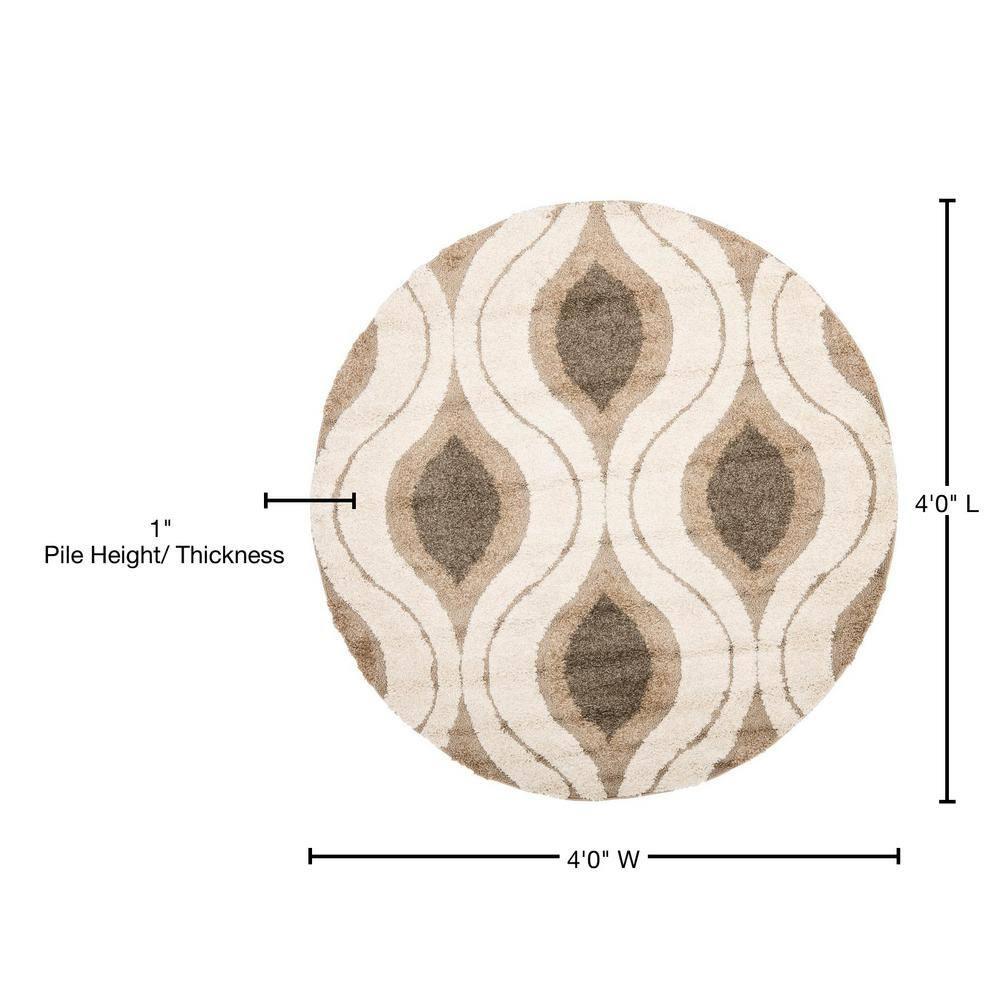 Florida Shag SG461 Power Loomed Indoor Accent Rug - Cream/Smoke - 4' Round - Safavieh