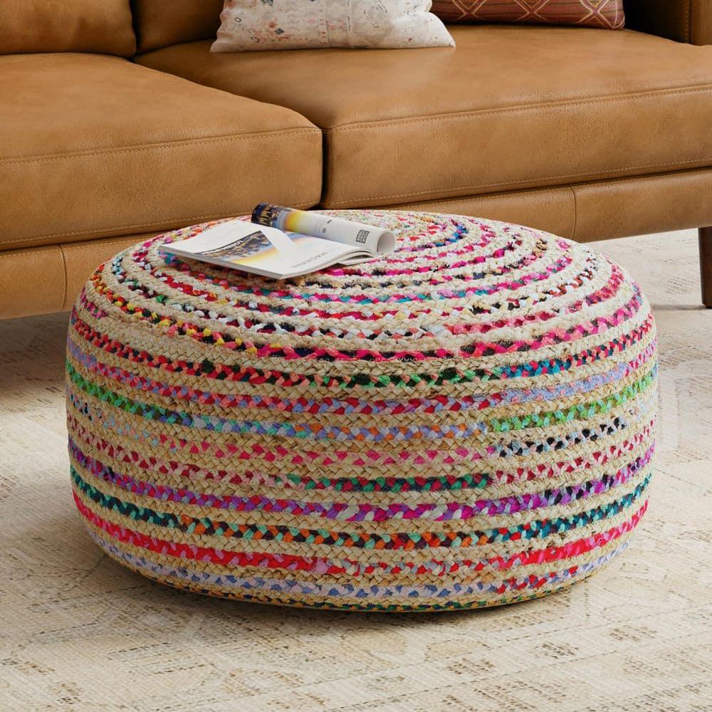 Margo Boho Contemporary Round Large Pouf in Multi Color