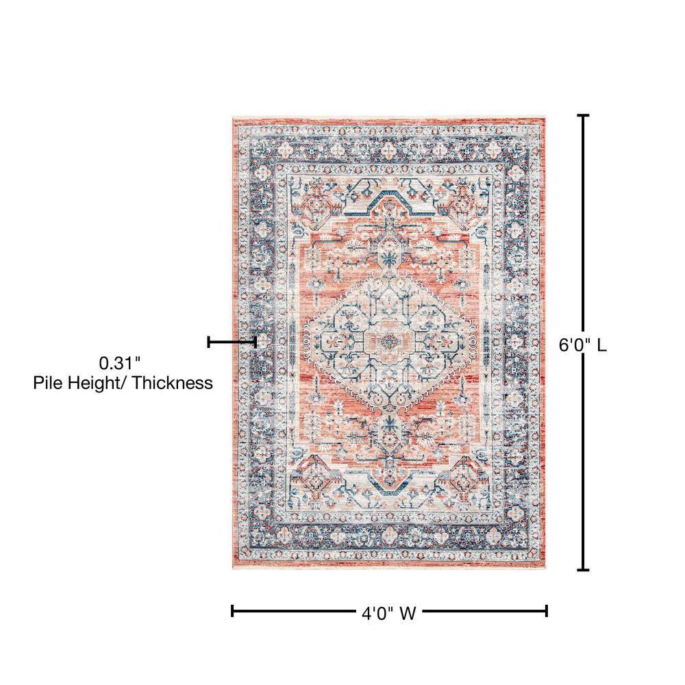 Nuloom Zara Medallion 4x6 Indoor Area Rug for Living Room Bedroom Dining Room Kitchen, Rust/Blue