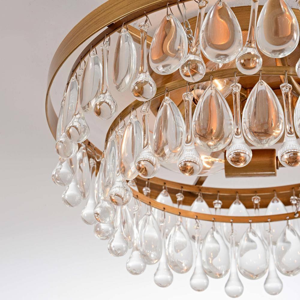 The Lighting Store Viviana Black 3-light Flush Mount with Crystal Glass Teardrops Brushed Brass