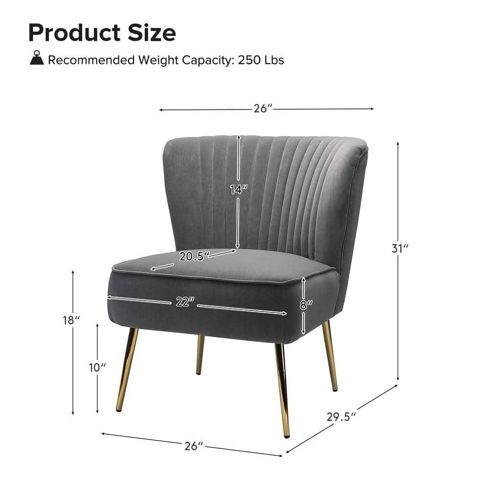 Makeup Vanity Table Chair Upholstered Wingback Accent Slipper Chair Side Armless Sofa Tufted Back Dining Home Living Room Bedroom Grey