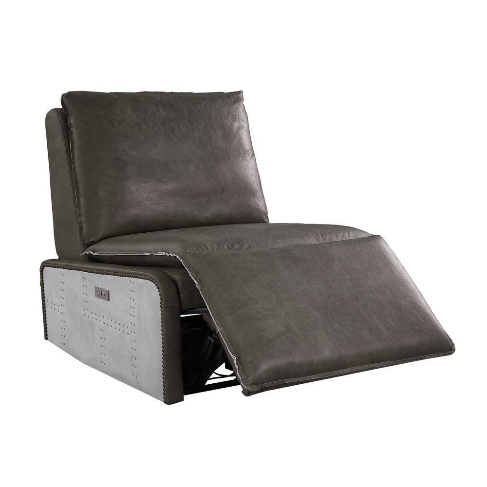 ACME Metier Power Motion Recliner in Gray Top Grain Leather and Aluminum