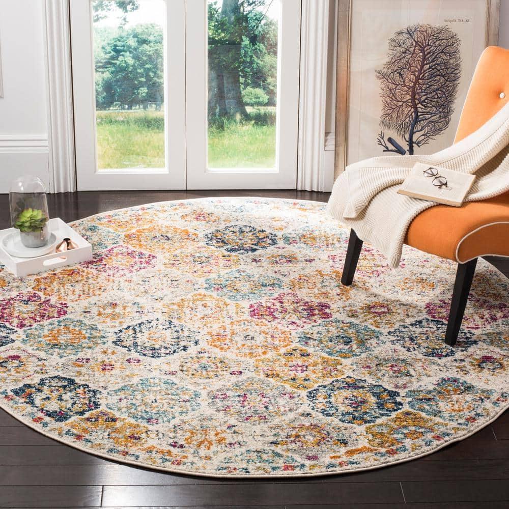 Madison MAD611 Power Loomed Indoor Area Rug - Cream/Multi - 4' Round - Safavieh